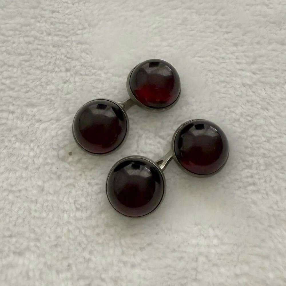 Vintage Silver Garnet Glass Cabochon Cufflinks